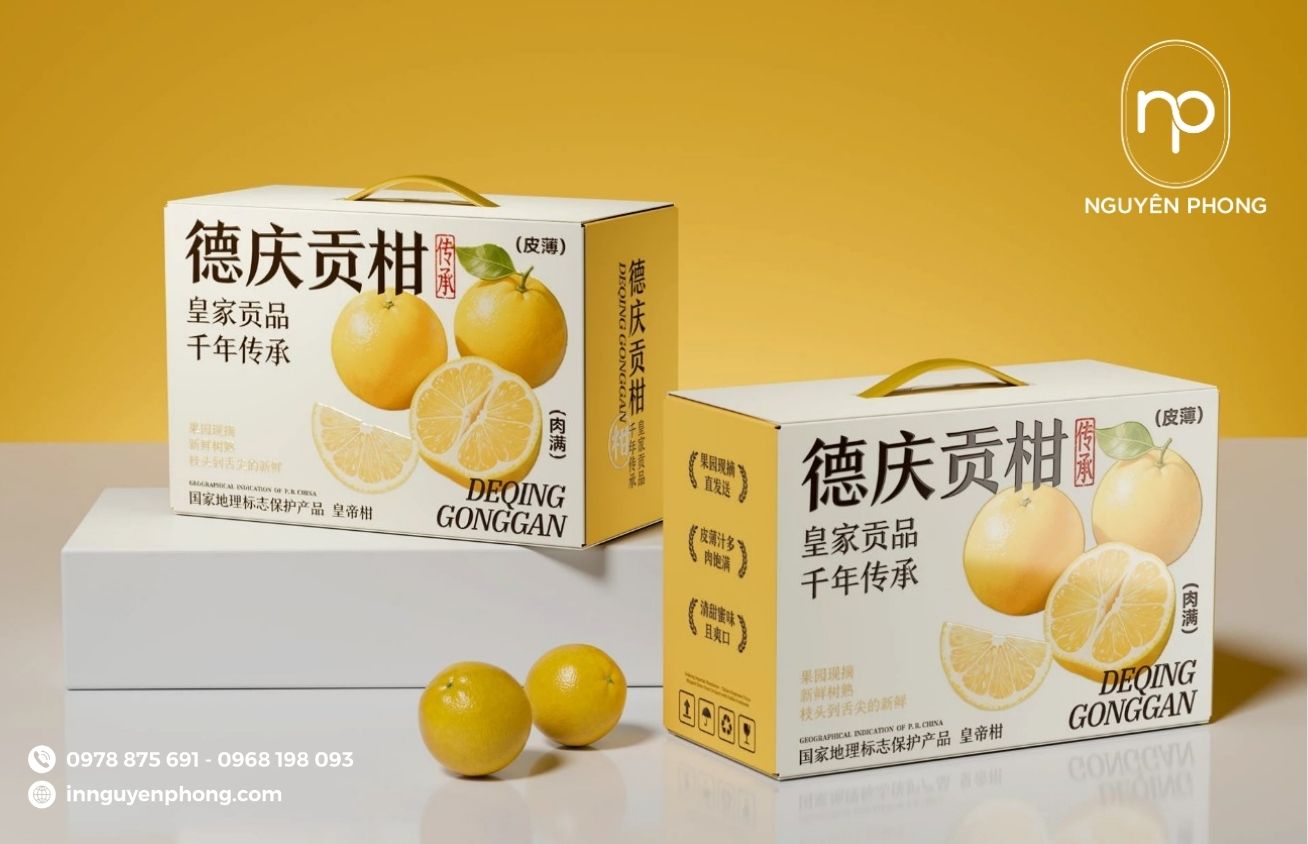 Mẫu thùng carton đựng cam có quai cầm tiện lợi